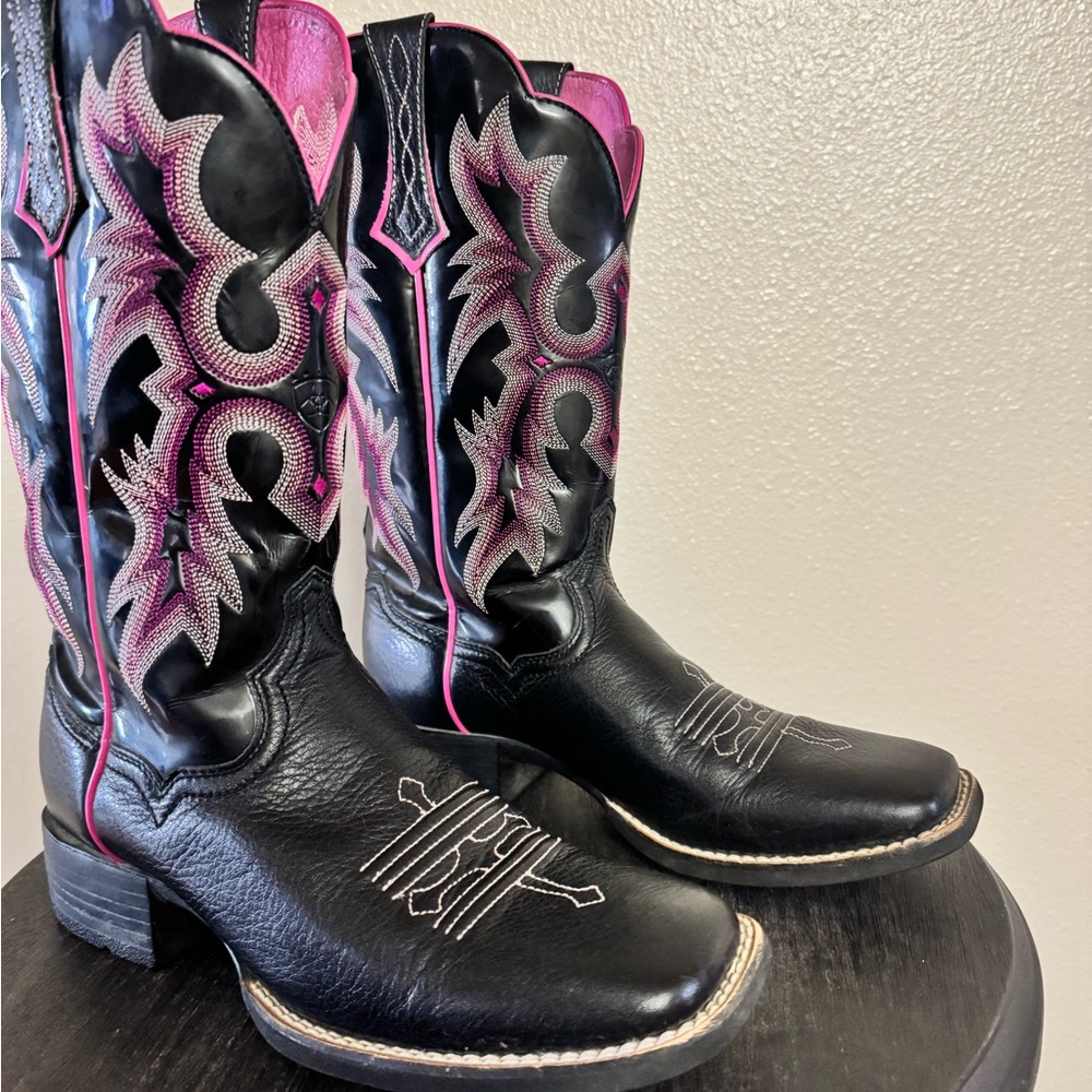 Ariat Black and Pink Heeled Boots